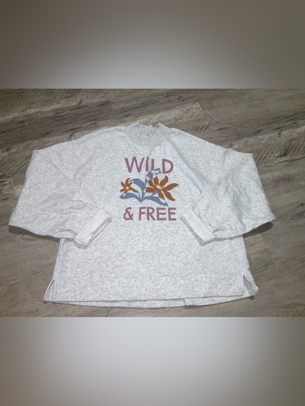 (Bin 36) Old Navy, Cream 'Wild & Free' Pullover with Pink & Blue Floral, Size L